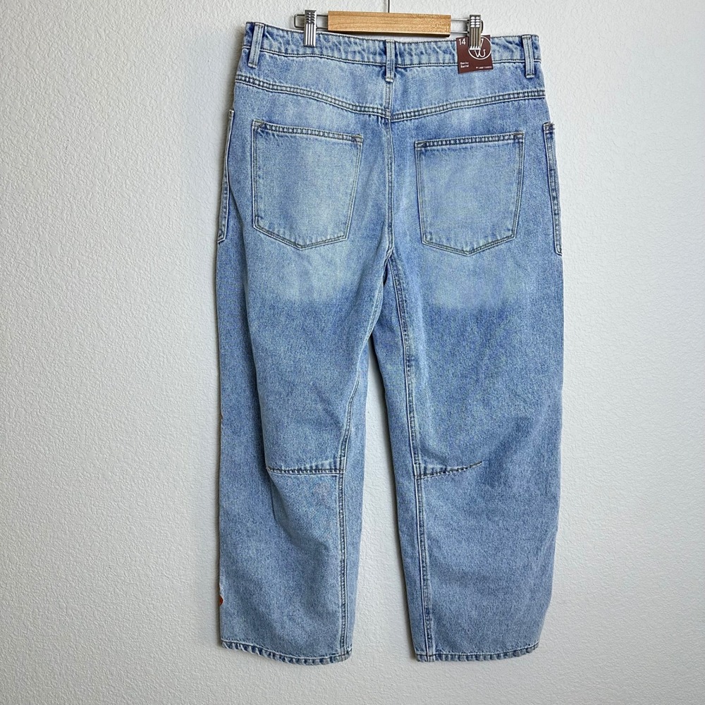 Driftwood Becky Barrel Jeans Light Wash Floral Embroidered High Rise Size 14 NEW - Picture 5 of 9